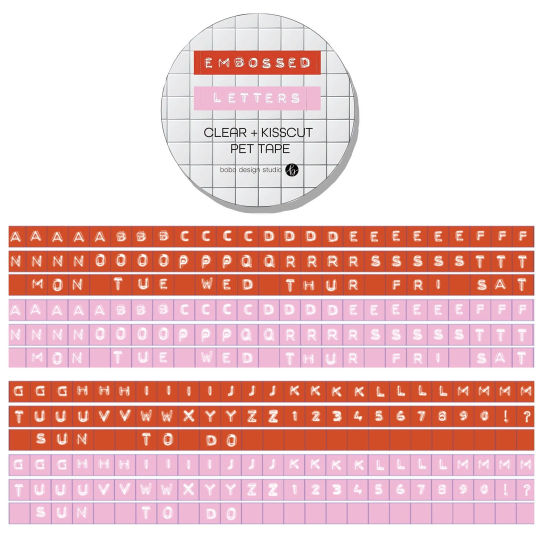Bobo Design Studio paper Embossed Letters Kiss Cut PET Tape - Red and Pink