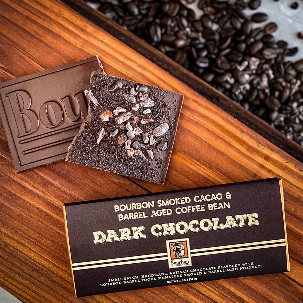 Bourbon Barrel Foods Food and Beverage Dark Chocolate Candy Bar Bourbon Smoked Cacao Nib