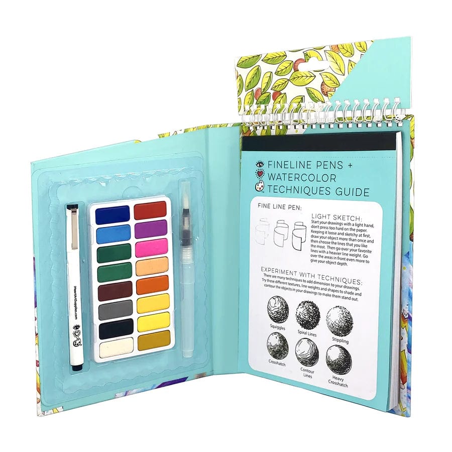 Bright Stripes Arts Travel Art Pack Watercolors + Fine Line Pen