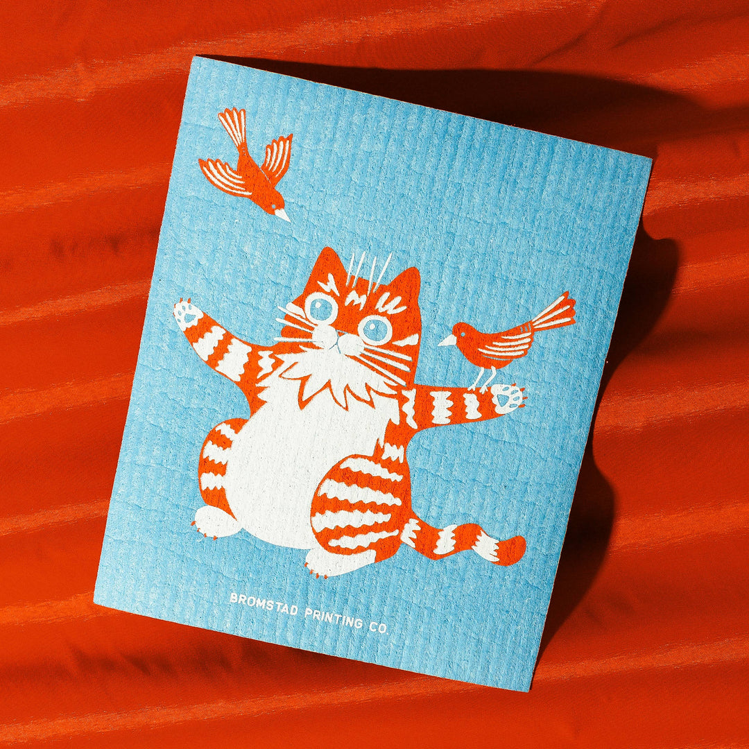 Bromstad Printing Co. Birds and Cat - Swedish Dishcloth