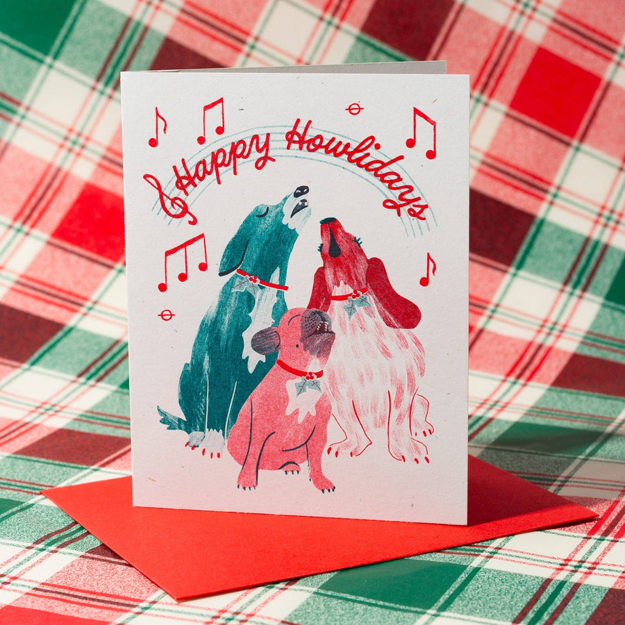 Bromstad Printing Co. Card Happy Howlidays Dogs - Risograph Christmas Card