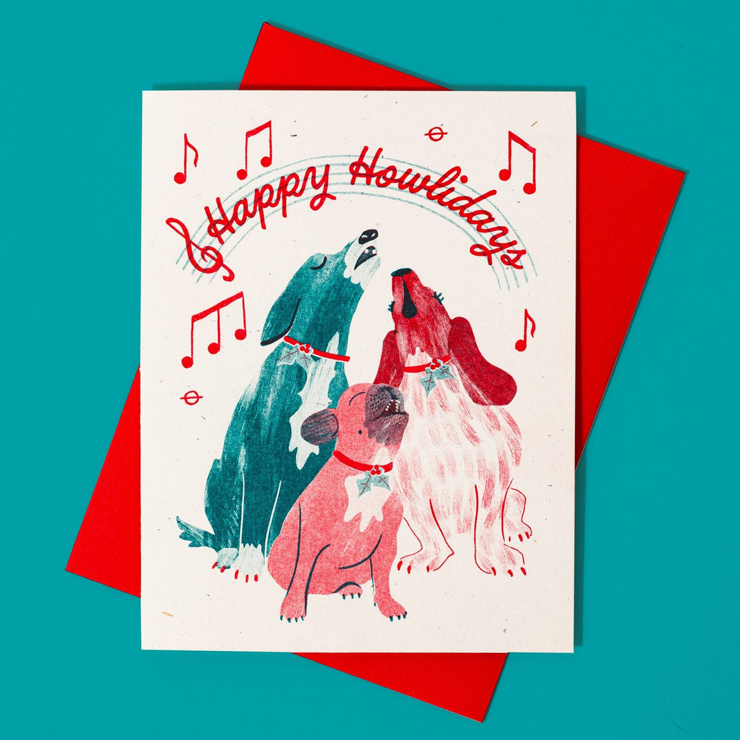 Bromstad Printing Co. Card Happy Howlidays Dogs - Risograph Christmas Card