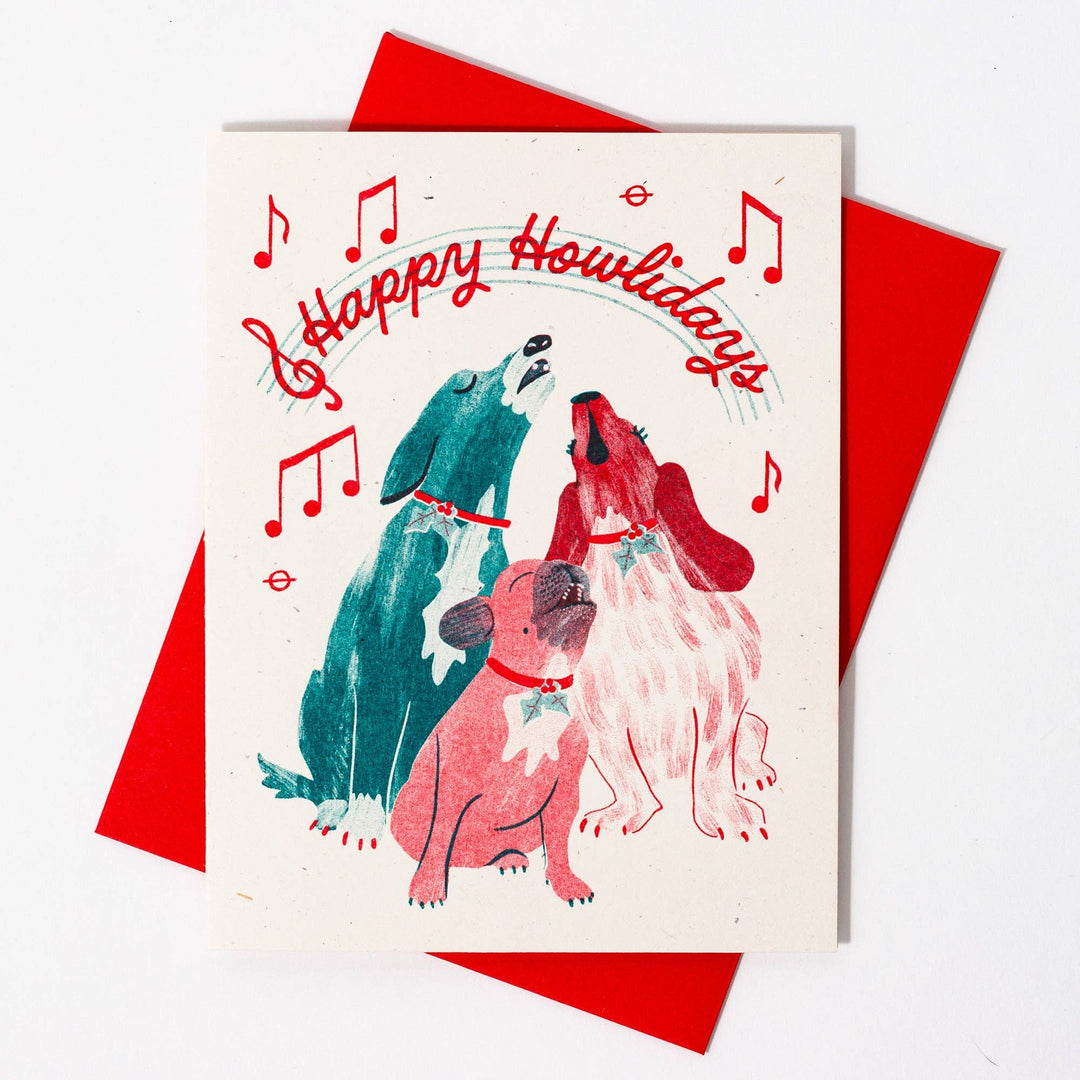 Bromstad Printing Co. Card Happy Howlidays Dogs - Risograph Christmas Card