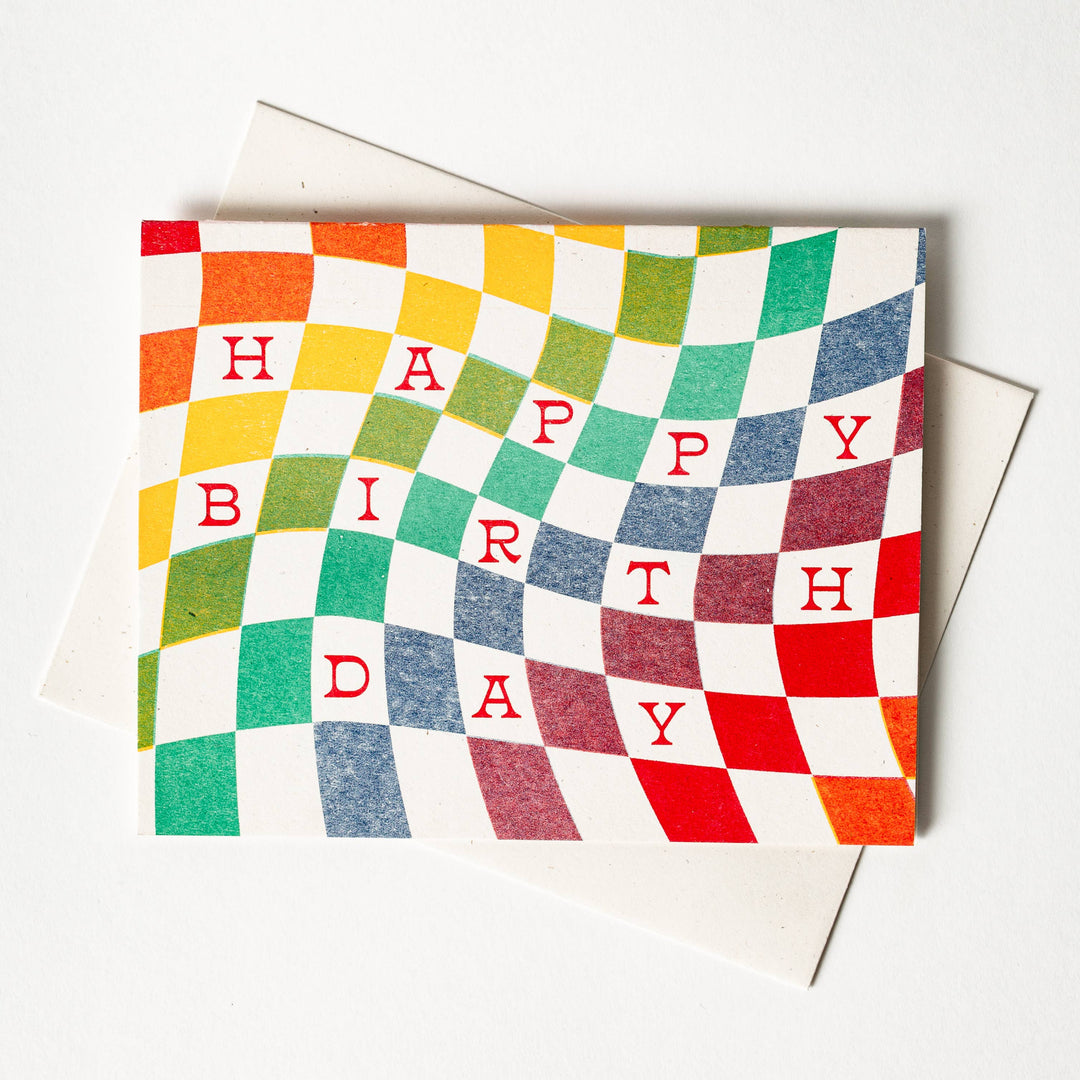 Bromstad Printing Co. Card Rainbow Checkerboard Birthday - Risograph Card