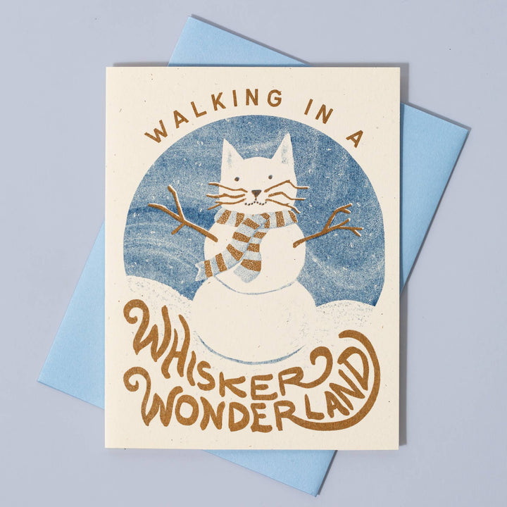 Bromstad Printing Co. Card Walking in a Whisker Wonderland - Risograph Holiday Card