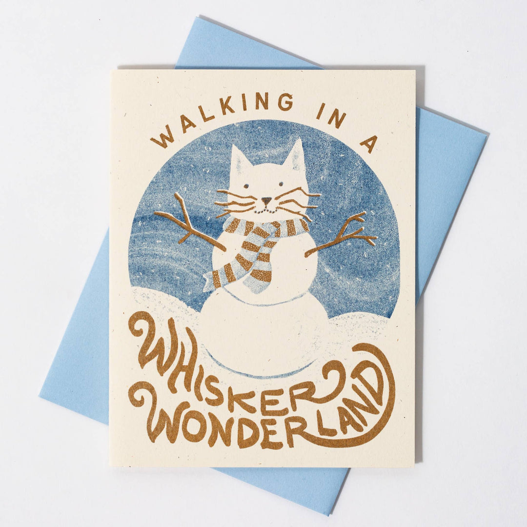 Bromstad Printing Co. Card Walking in a Whisker Wonderland - Risograph Holiday Card