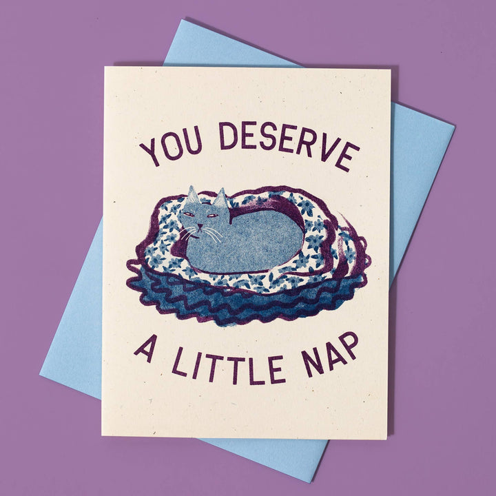 Bromstad Printing Co. Card You Deserve a Little Nap Cat - Risograph Greeting Card