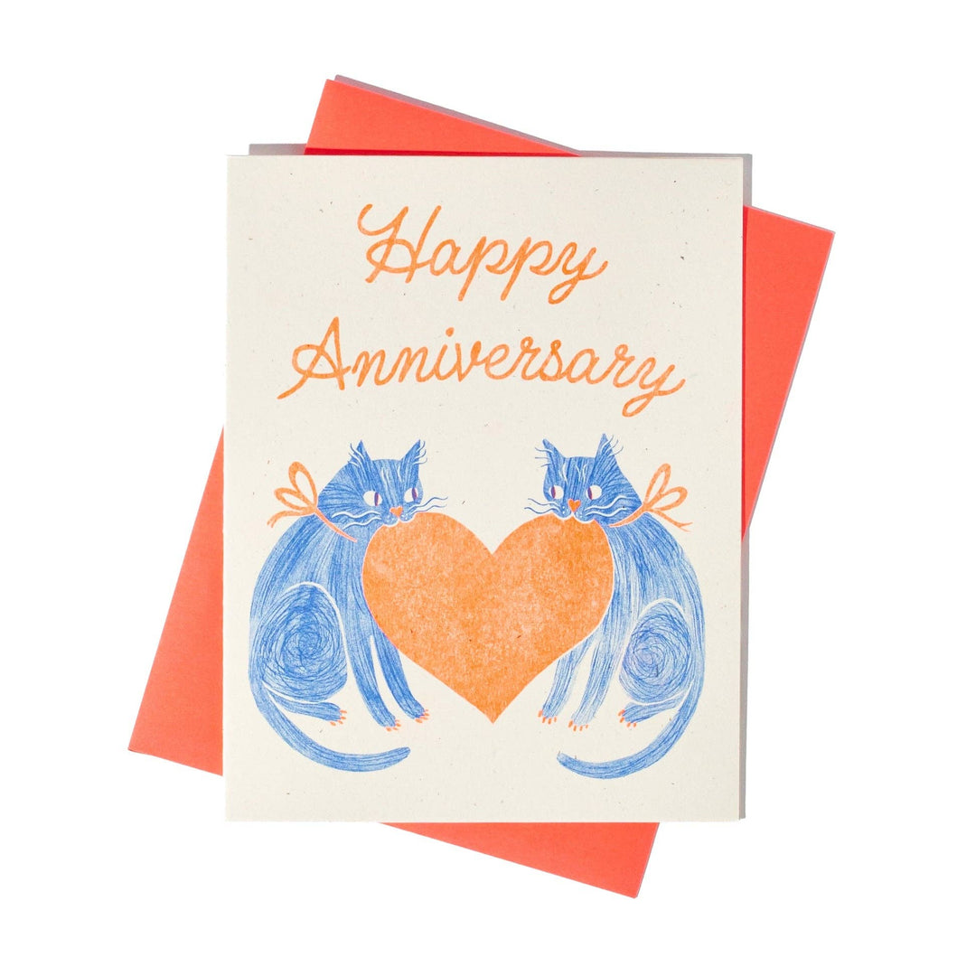 Bromstad Printing Co. Cards Anniversary Heart Cats - Risograph Card