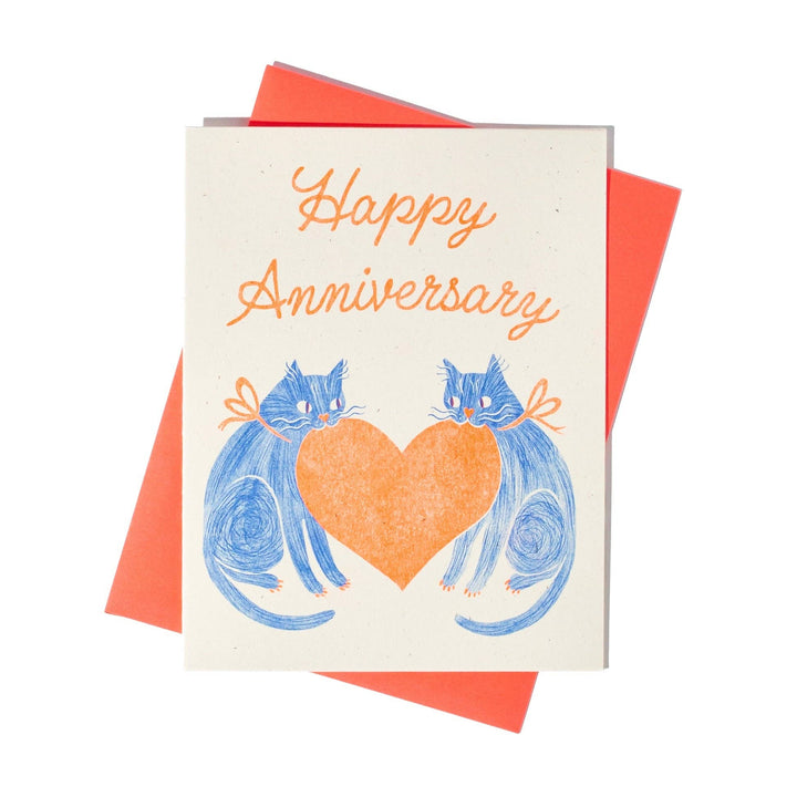 Bromstad Printing Co. Cards Anniversary Heart Cats - Risograph Card