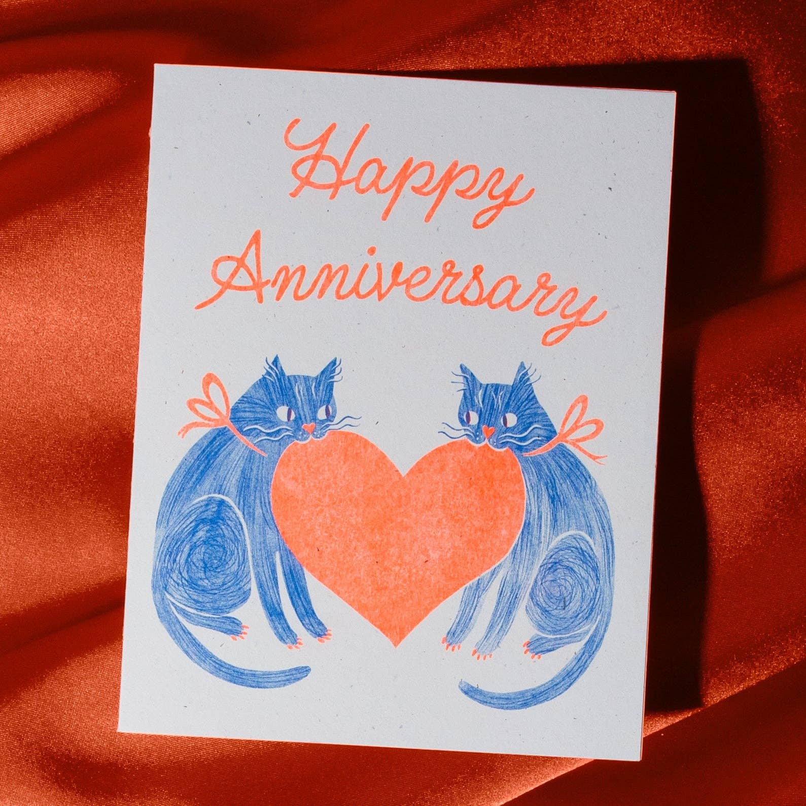 Bromstad Printing Co. Cards Anniversary Heart Cats - Risograph Card