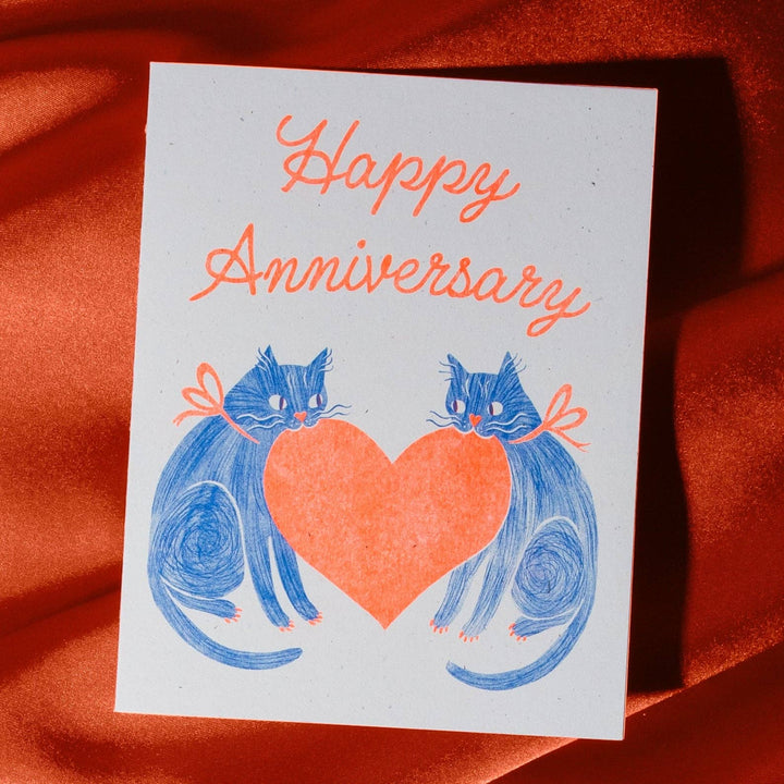 Bromstad Printing Co. Cards Anniversary Heart Cats - Risograph Card