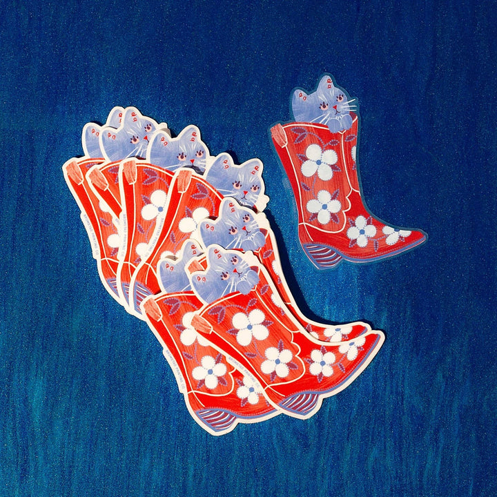 Bromstad Printing Co. Cards Cowboy Boot Cat - Clear Sticker