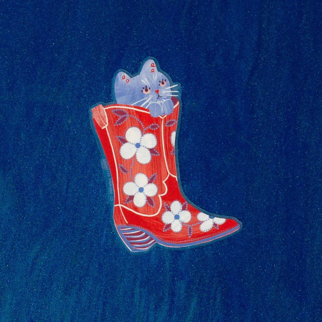 Bromstad Printing Co. Cards Cowboy Boot Cat - Clear Sticker