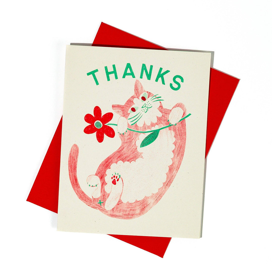 Bromstad Printing Co. Cards Thanks Cat & Flower - Risograph Card