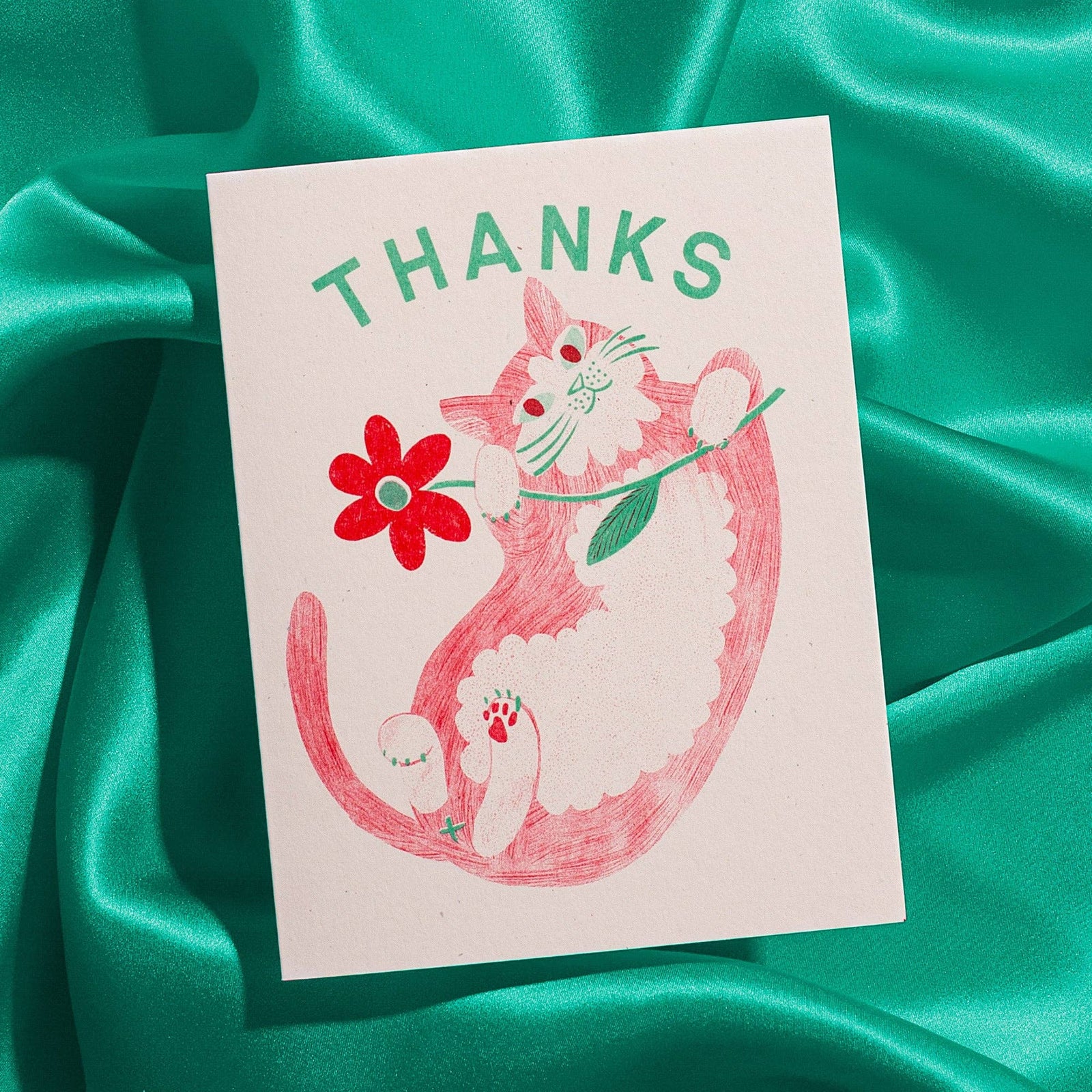 Bromstad Printing Co. Cards Thanks Cat & Flower - Risograph Card