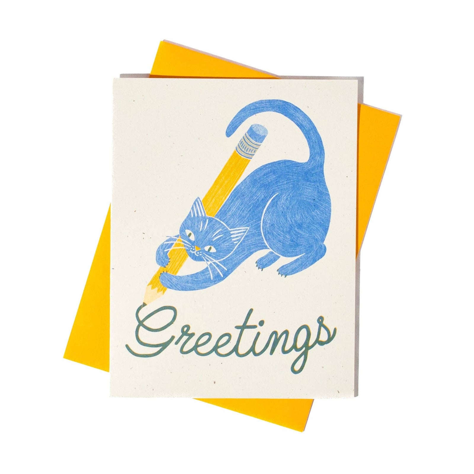 Bromstad Printing Co. Greetings Pencil Cat - Risograph Card