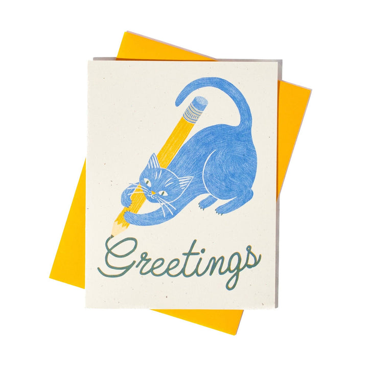 Bromstad Printing Co. Greetings Pencil Cat - Risograph Card