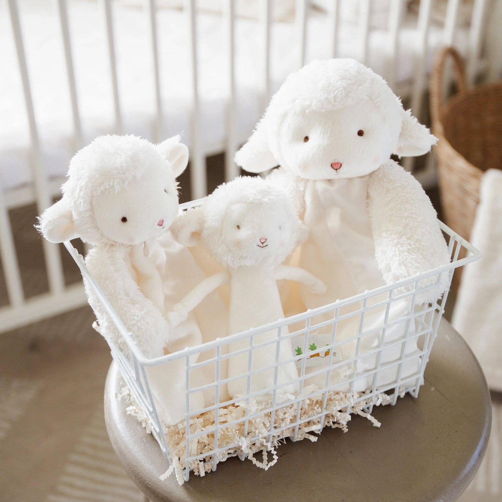 Bunnies By the Bay Baby Friendly Chime Rattle - White lamb