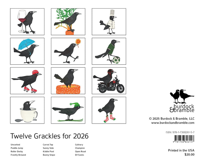 Burdock & Bramble Paper Twelve Grackles for 2026 Calendar