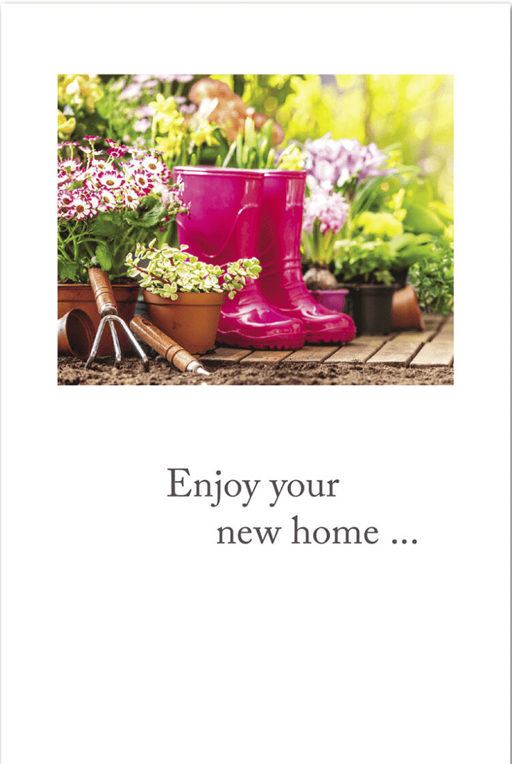 Cardthartic Card Pink Boots in Garden New Home Card