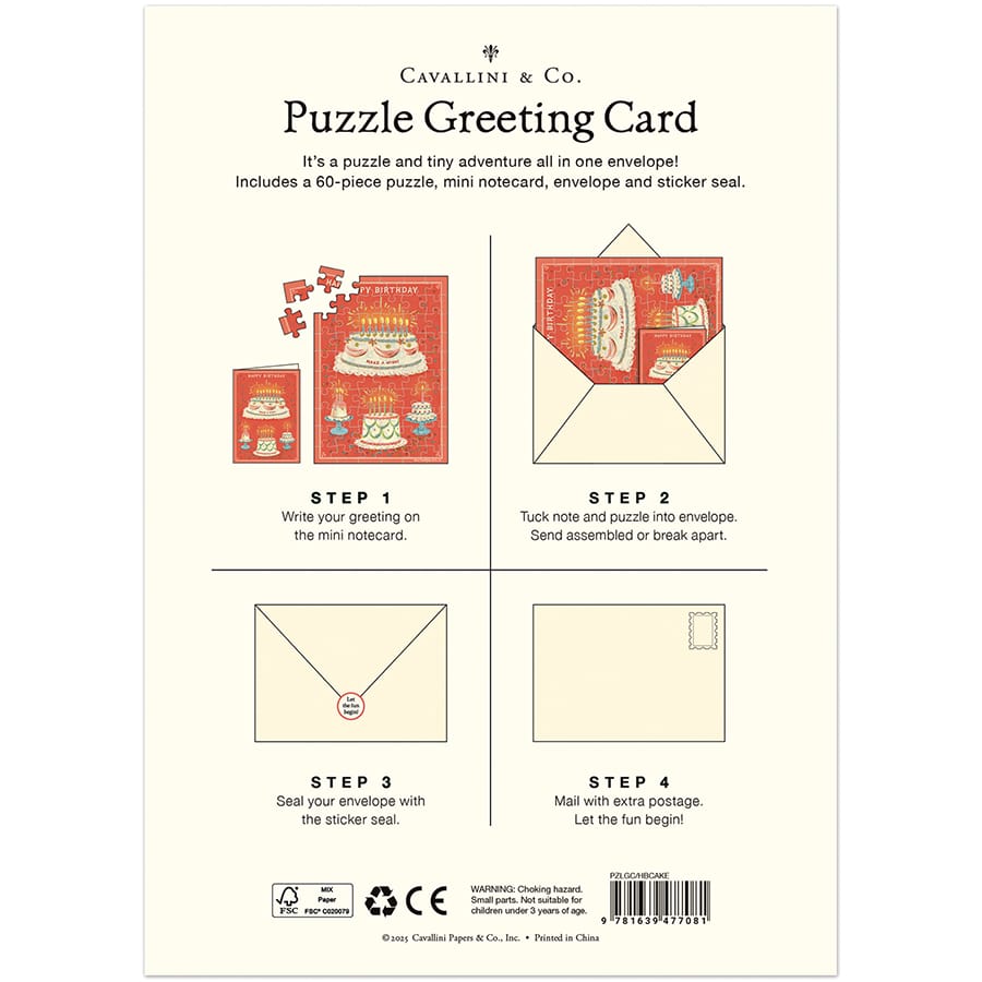 Cavallini & Co. Card Happy Birthday Cake Puzzle Greeting Card