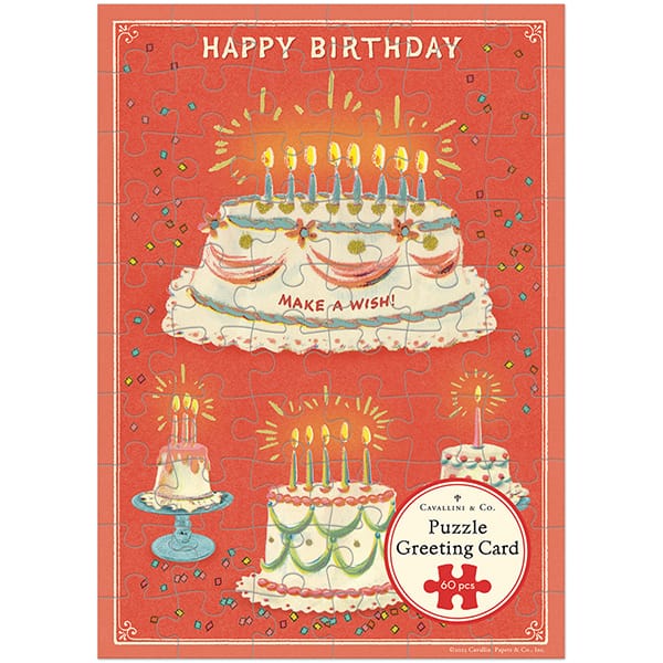Cavallini & Co. Card Happy Birthday Cake Puzzle Greeting Card