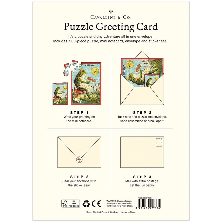 Cavallini & Co. Card Happy Birthday Frog Puzzle Greeting Card
