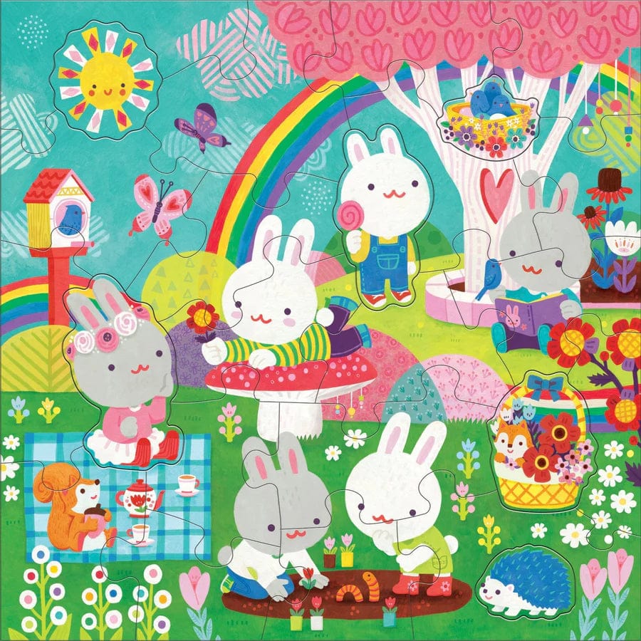 Chronicle Books Puzzle Puzzle Floor with Shaped Pieces Garden Bunnies | Mudpuppy