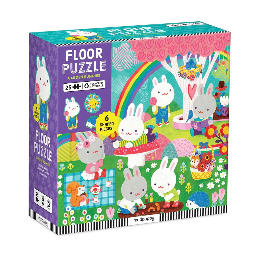 Chronicle Books Puzzle Puzzle Floor with Shaped Pieces Garden Bunnies | Mudpuppy