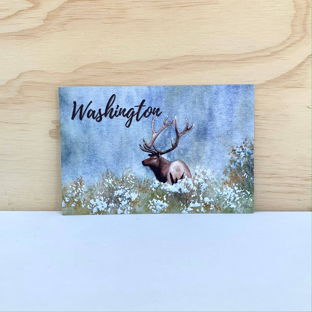 CMarie Northwest Postcards Elk Postcard, Watercolor Nature Souvenir