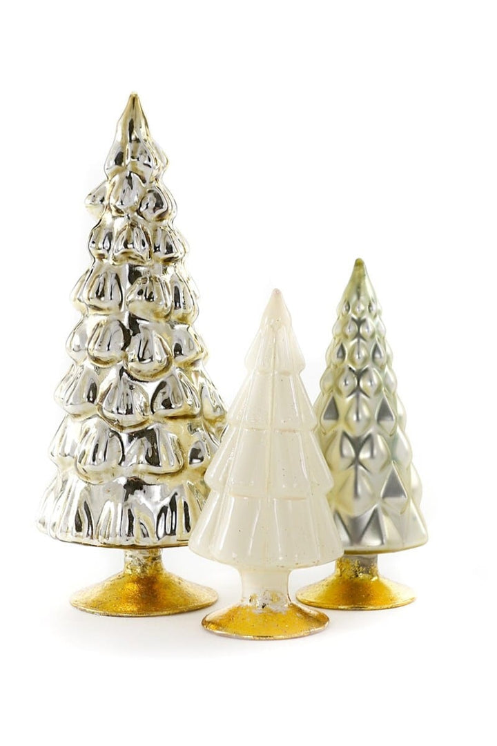 Cody Foster Holiday Ivory Small Hue Glass Trees - Set of 3