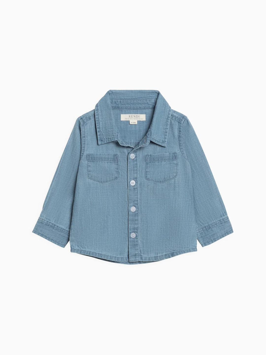 Colored Organics Baby & Toddler Tops Hayes Chambray Long Sleeve Collared Shirt - Medium Chambray