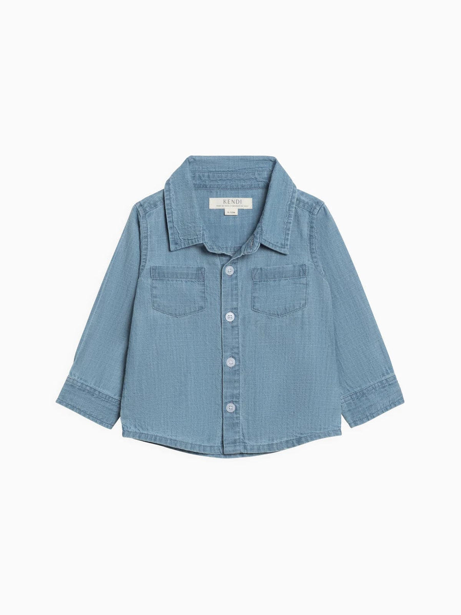 Colored Organics Baby & Toddler Tops Hayes Chambray Long Sleeve Collared Shirt - Medium Chambray