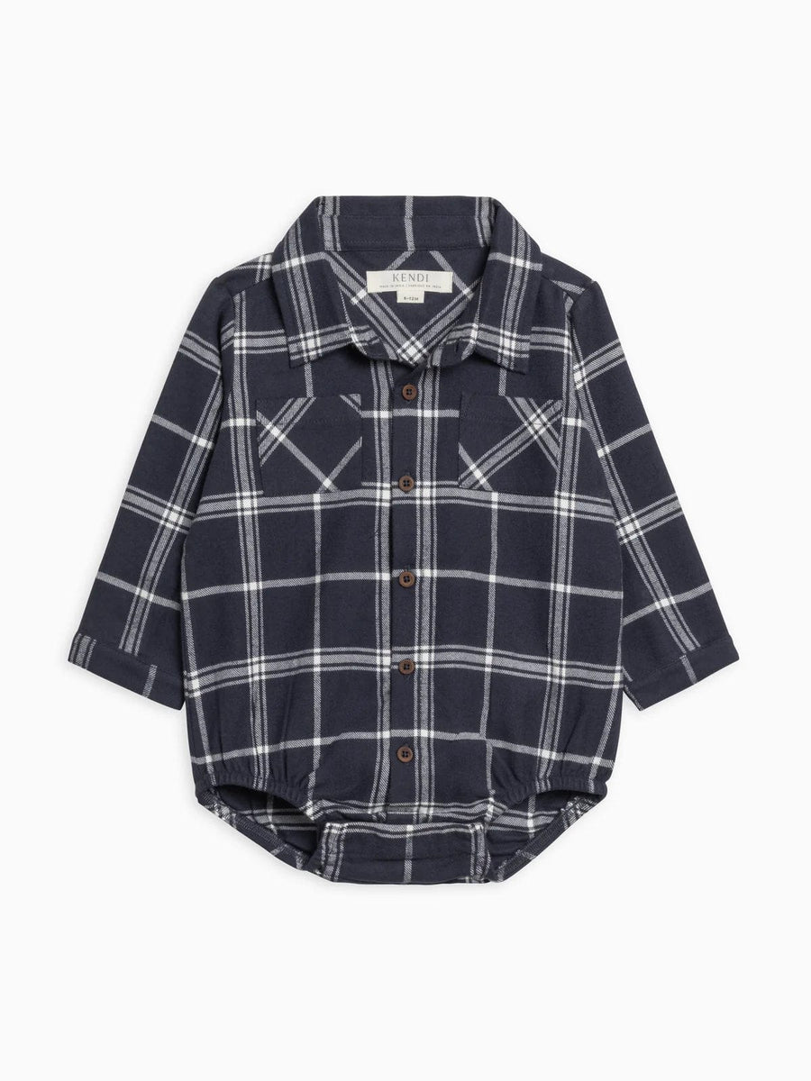 Colored Organics Bodysuit Carson Flannel Collared Button Down Bodysuit - Navy Plaid