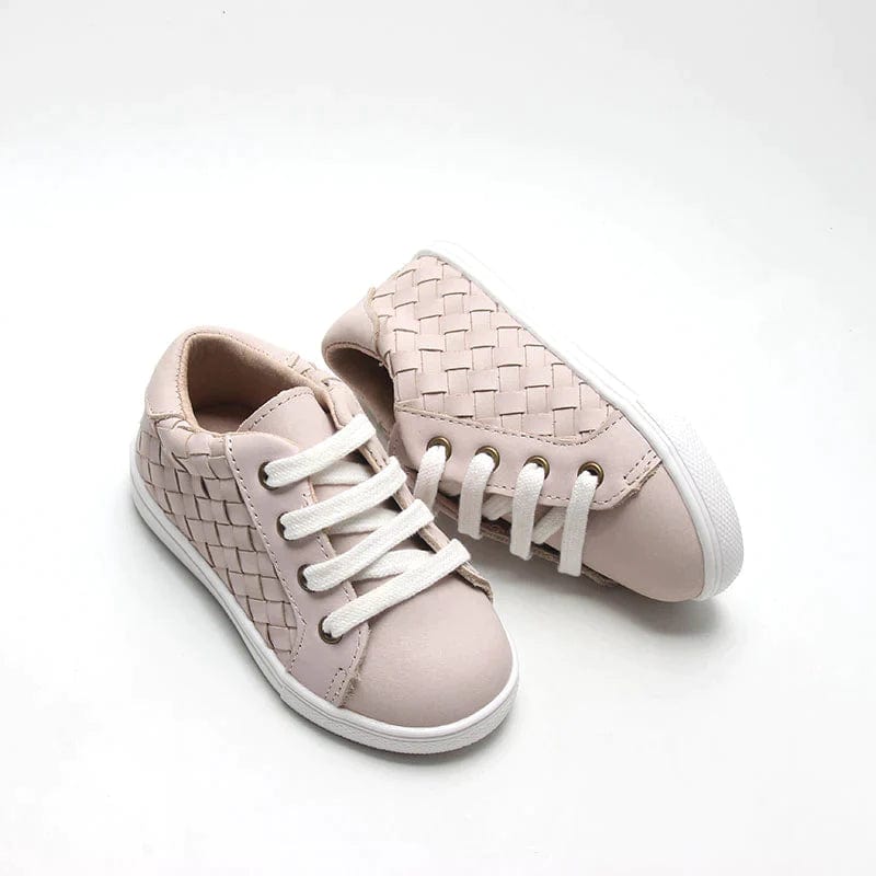 Consciously Baby Baby Shoes Leather Woven Sneaker Hard Sole - Dusty Pink