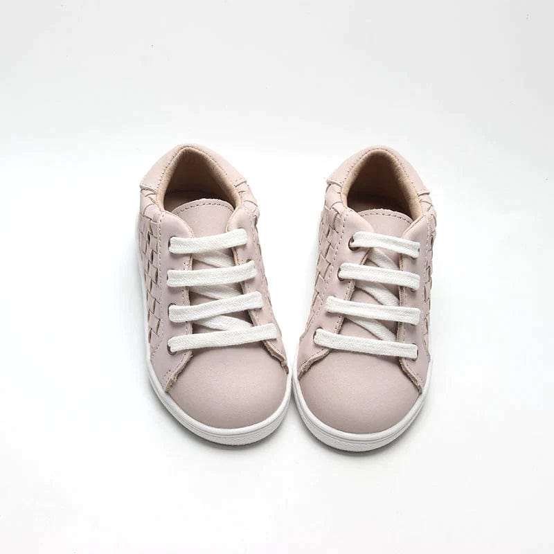 Consciously Baby Baby Shoes Leather Woven Sneaker Hard Sole - Dusty Pink
