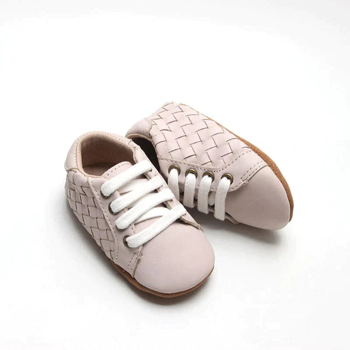 Consciously Baby Baby Shoes Leather Woven Sneaker Soft Sole - Dusty Pink