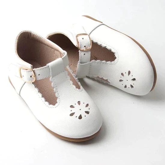 Consciously Baby Shoes Leather Petal T-Bar | Color 'Cotton' | Hard Sole