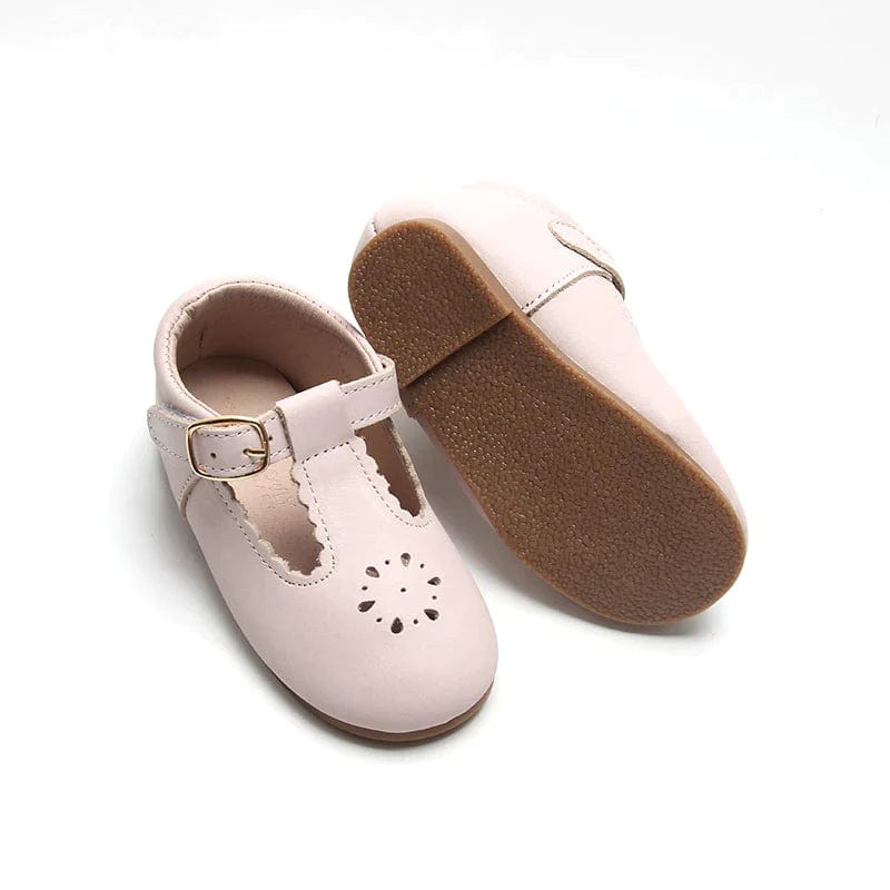 Consciously Baby Shoes Leather Petal T-Bar | Color 'Dusty Pink' | Hard Sole