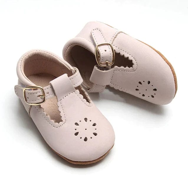 Consciously Baby Shoes Leather Petal T-Bar | Color 'Dusty Pink' | Soft Sole