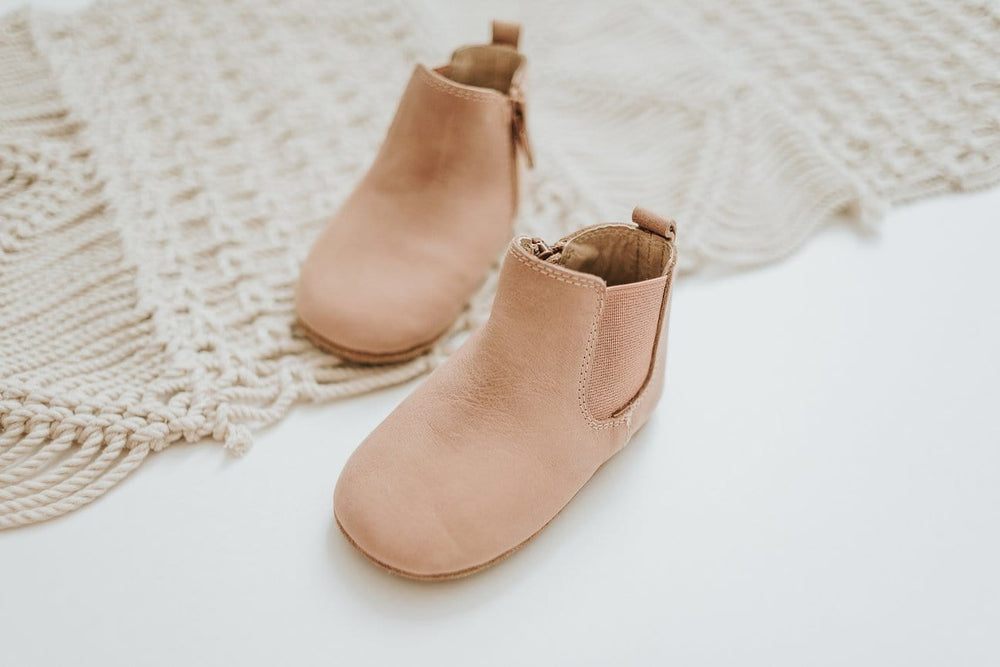 Consciously Baby Shoes Waxed Leather Chelsea Boot | Color 'Antelope Pink' | Soft Sole