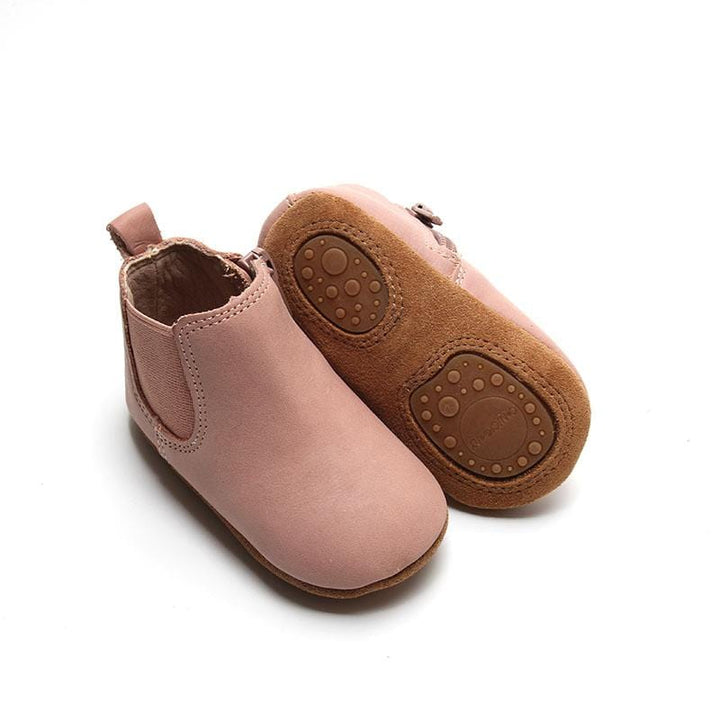 Consciously Baby Shoes Waxed Leather Chelsea Boot | Color 'Antelope Pink' | Soft Sole