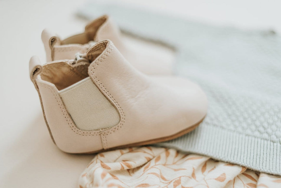 Consciously Baby Shoes Waxed Leather Chelsea Boot | Color 'Vail Cream' | Soft Sole
