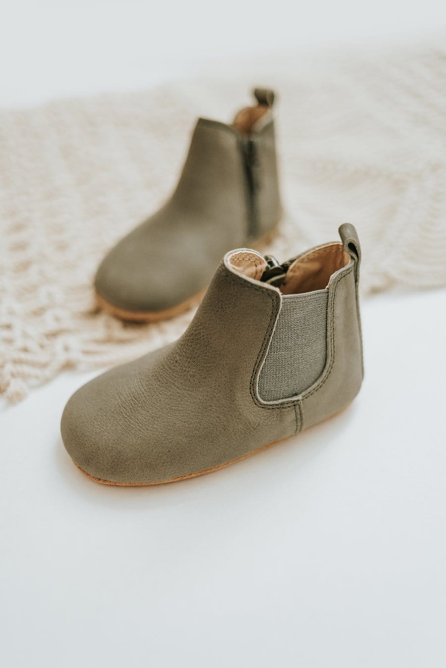 Consciously Baby Shoes Waxed Leather Chelsea Boot | Color 'Yosemite Green' | Soft Sole