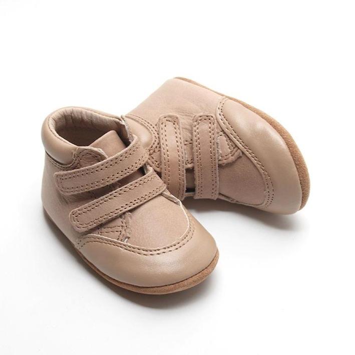 Consciously Baby Shoes Waxed Leather High Top Sneaker | Color 'Stone' | Soft Sole