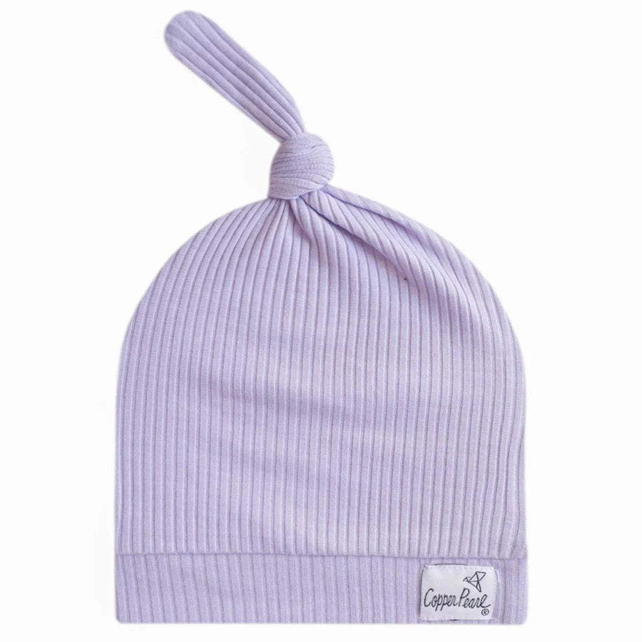 Copper Pearl Hat Periwinkle Rib Knit Top Knot Hat