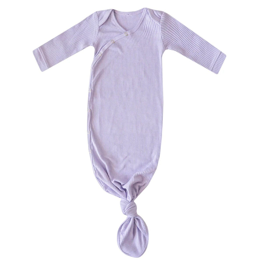 Copper Pearl Sleeping Periwinkle Rib Knit Newborn Knotted Gown