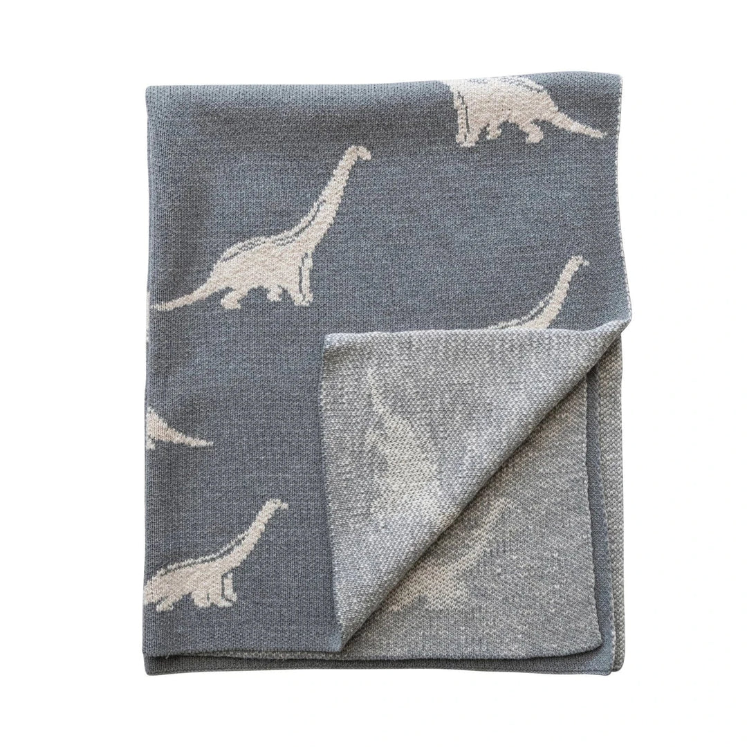 Creative Coop Baby Cotton Knit Baby Blanket with Dinosaurs