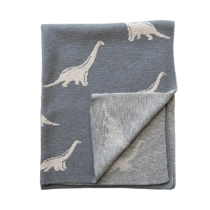 Creative Coop Baby Cotton Knit Baby Blanket with Dinosaurs