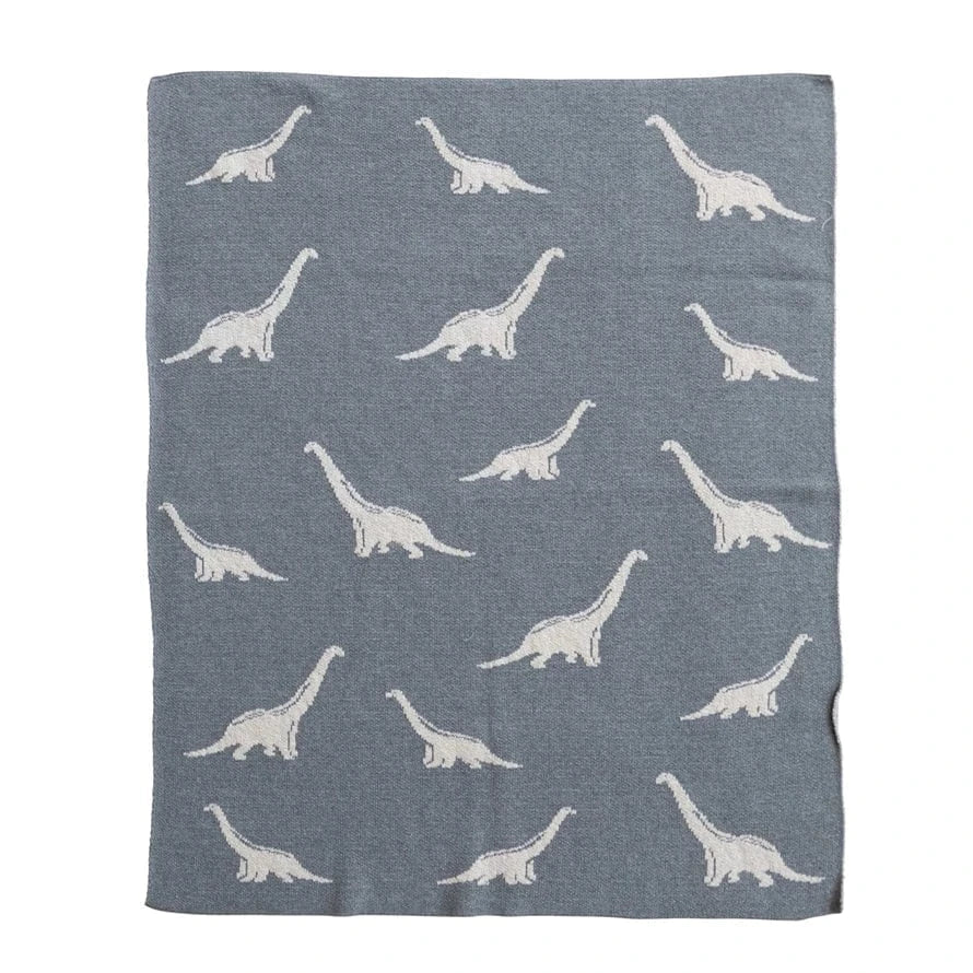 Creative Coop Baby Cotton Knit Baby Blanket with Dinosaurs